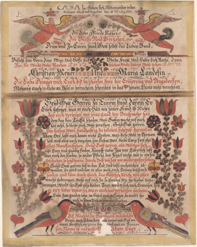 Marriage Greeting for Christian Meyer and Maria Landes, 1784 by Johann Adam Eyer